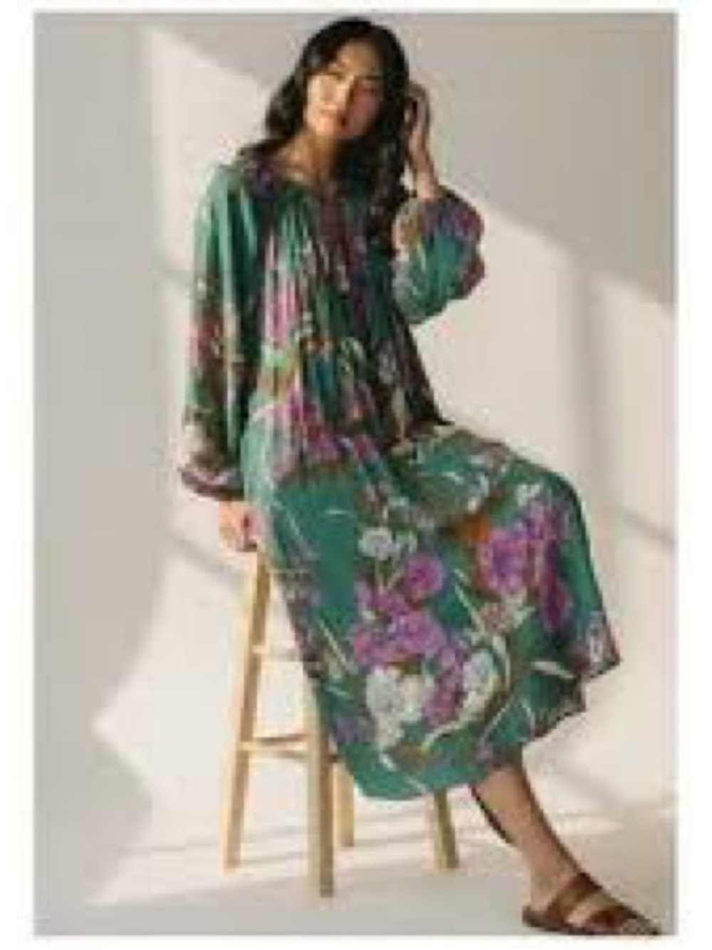 Current Air Green Midi Dress with Pink Floral Print